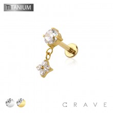 STAR FLOWER CZ DANGLE BEZEL CZ TOP THREADLESS (PUSH IN) IMPLANT GRADE TITANIUM LABRET SET